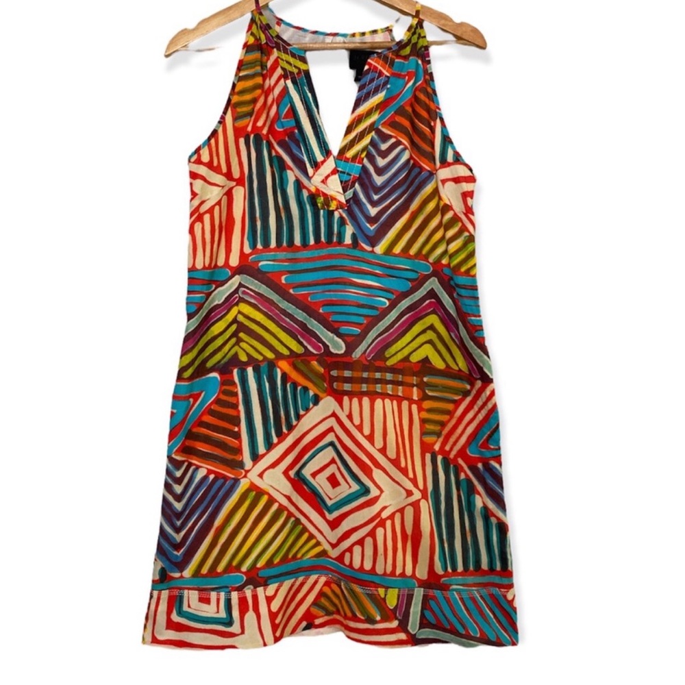 J. Crew Multicolor Geometric V-Neck Mini Dress